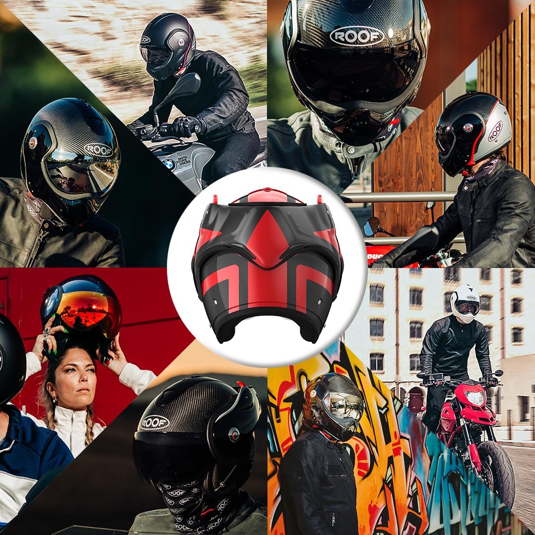 Casco ROOF Boxxer Carbon con doble homologación Jet/Integral - Color Dart Rojo - Casco de gama alta en fibra de carbono - Ultraligero - Apertura con una sola mano - Oferta directa de fábrica - Garantía de 4 años