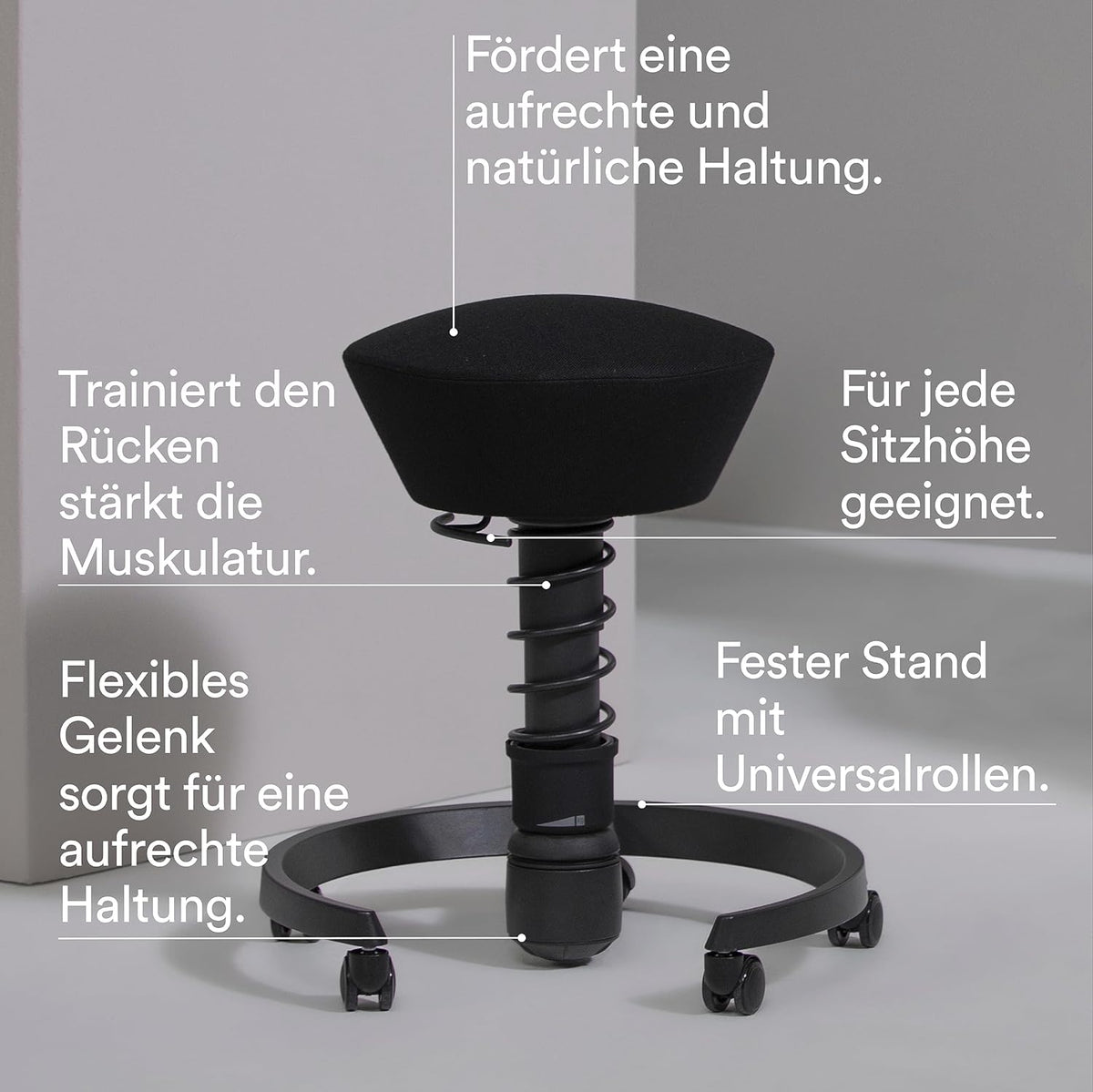 aeris Swopper – Taburete ergonómico – Taburete de oficina regulable en altura – Silla de escritorio versátil para una espalda sana – Silla de oficina con ruedas, muelle estándar