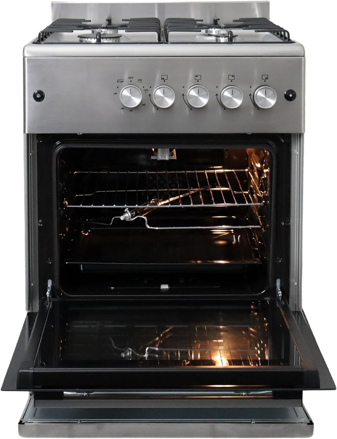 Cocina de gas Gasline SHGG6060FGIX de acero inoxidable, 60 cm, horno de gas con termostato y ventilador.
