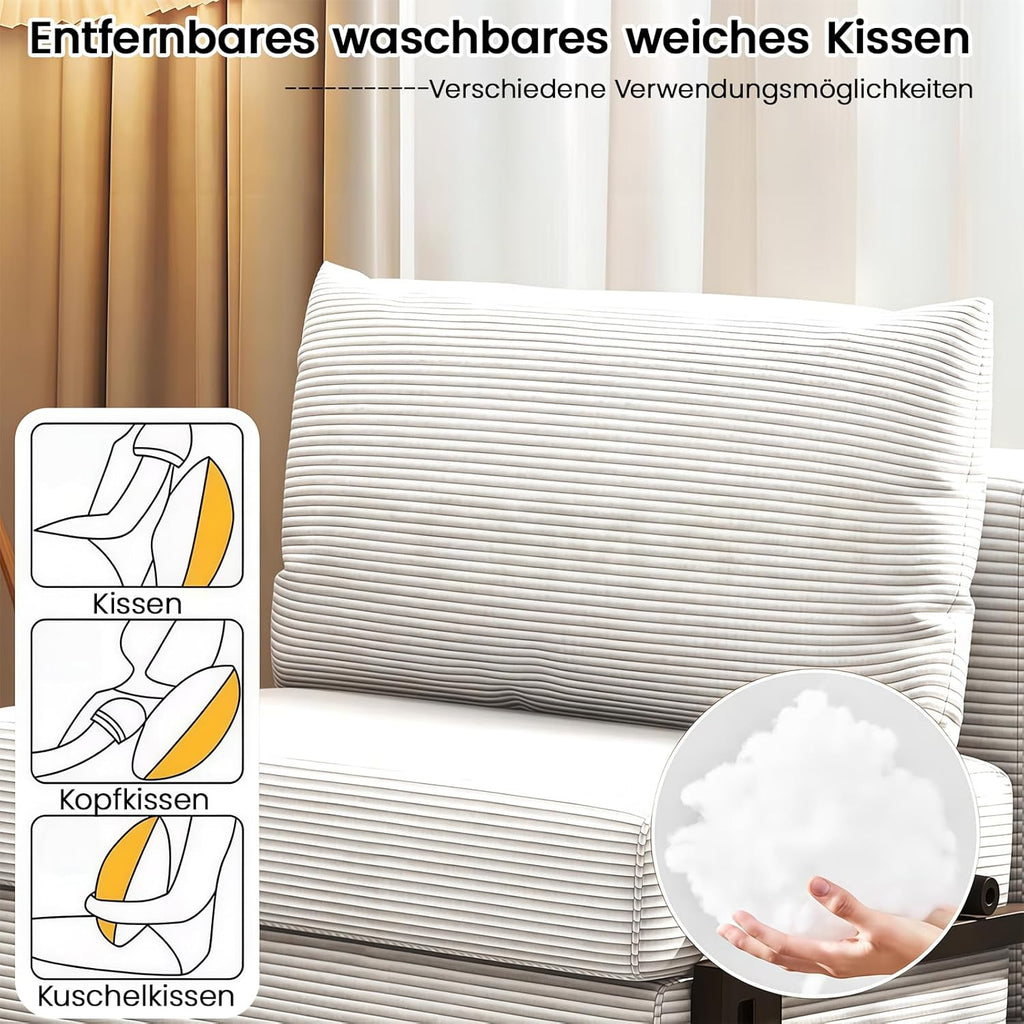 Sillón cama genérico 2 en 1, sofá cama con función de cama, sillón cama convertible con cojín, tela de pana, estructura de metal, sofá de suelo para salón y dormitorio