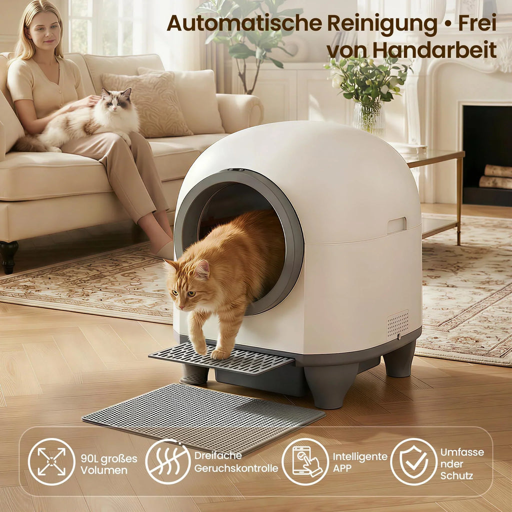 Arenero automático para gatos Devoko de 90L, autolimpiable, para familias con varios gatos, control por aplicación, seguridad múltiple, sistema desodorante