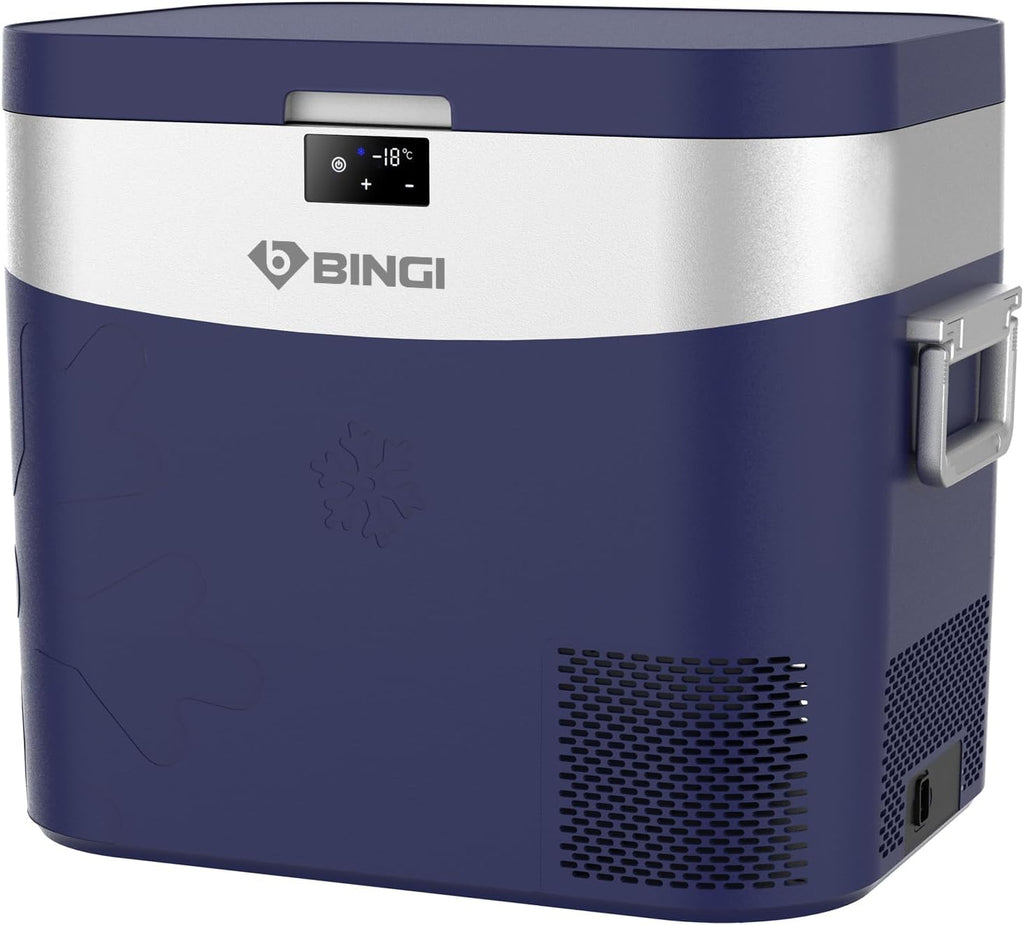 Nevera de compresor BINGI de 22L, mini refrigerador eléctrico portátil, congelador eléctrico de 12/24V CC, congelador portátil para coche, camión, picnic, camping y uso doméstico