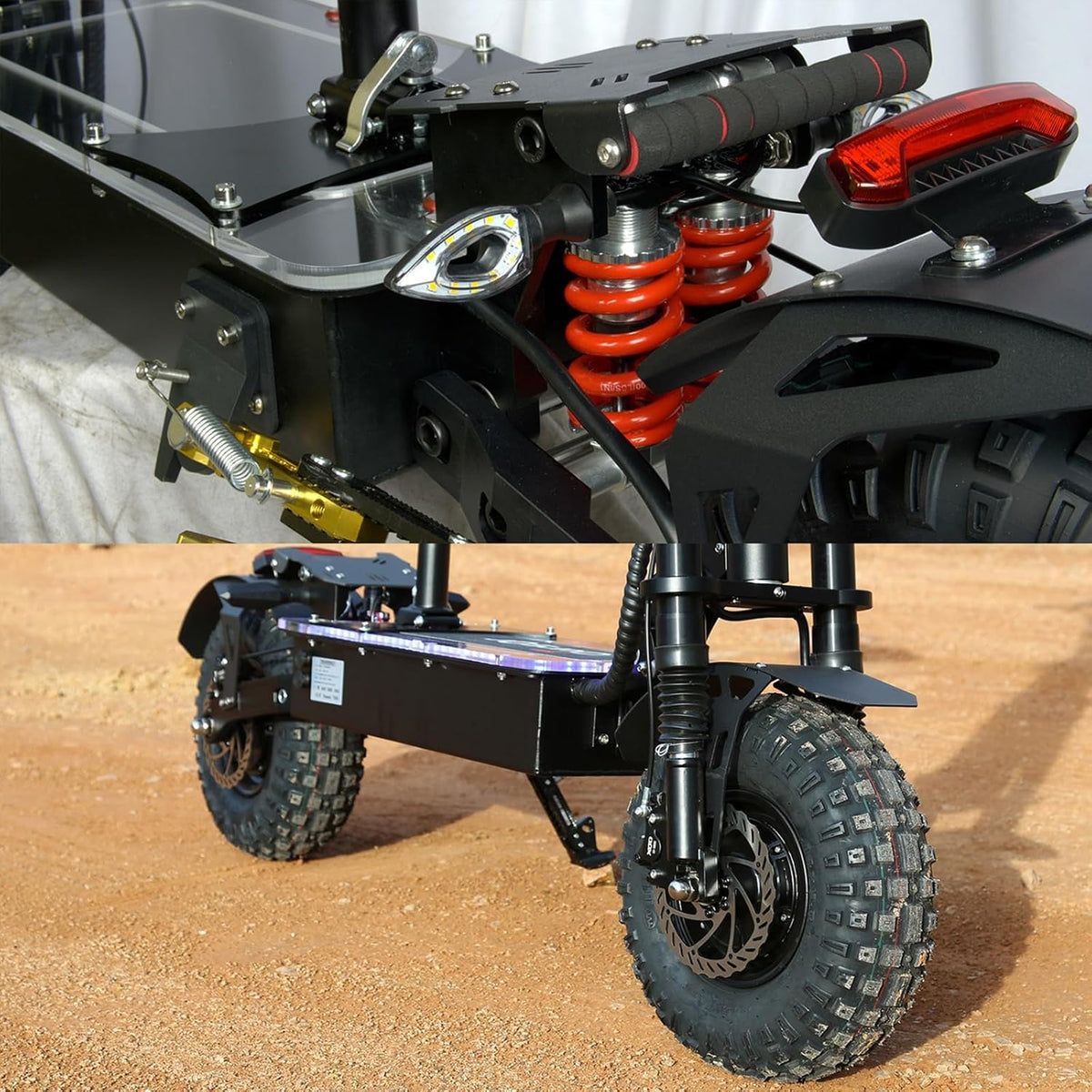 HWWH Patinete eléctrico potente plegable, scooter eléctrico todoterreno para adultos, 13 pulgadas, 3 velocidades, doble tracción, batería de litio de 72 V/50 Ah, autonomía máxima de 120 km