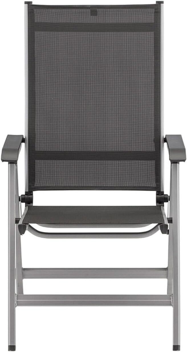 Silla de jardín de respaldo alto Kettler Basic Plus Advantage, ajustable, fácil de plegar, silla plegable práctica, aluminio y plástico resistente, muebles de jardín resistentes a la intemperie, plata/antracita