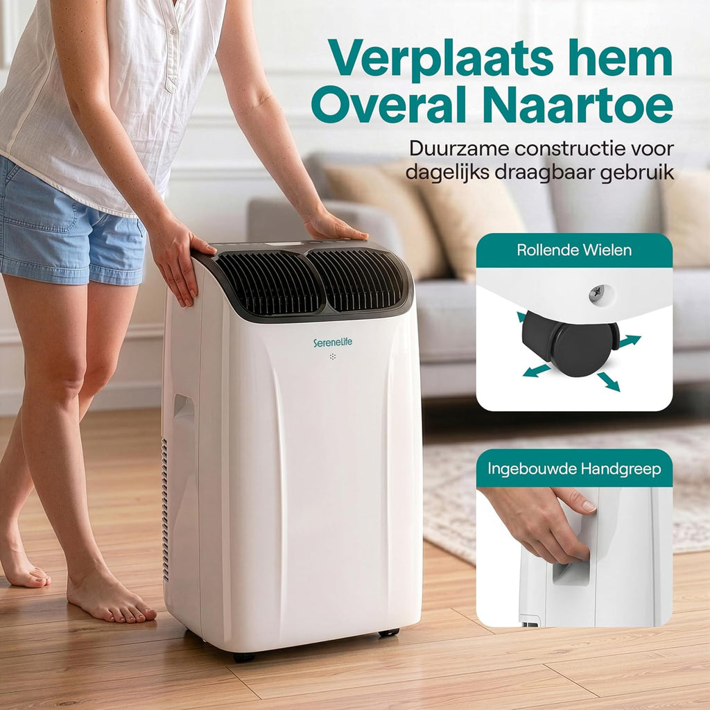 Aire acondicionado portátil SereneLife de 12.000 BTU con función de calefacción – Aire acondicionado compacto para habitaciones de hasta 32 m² | Refrigeración, calefacción, deshumidificador y ventilador | 48 dB | Gris
