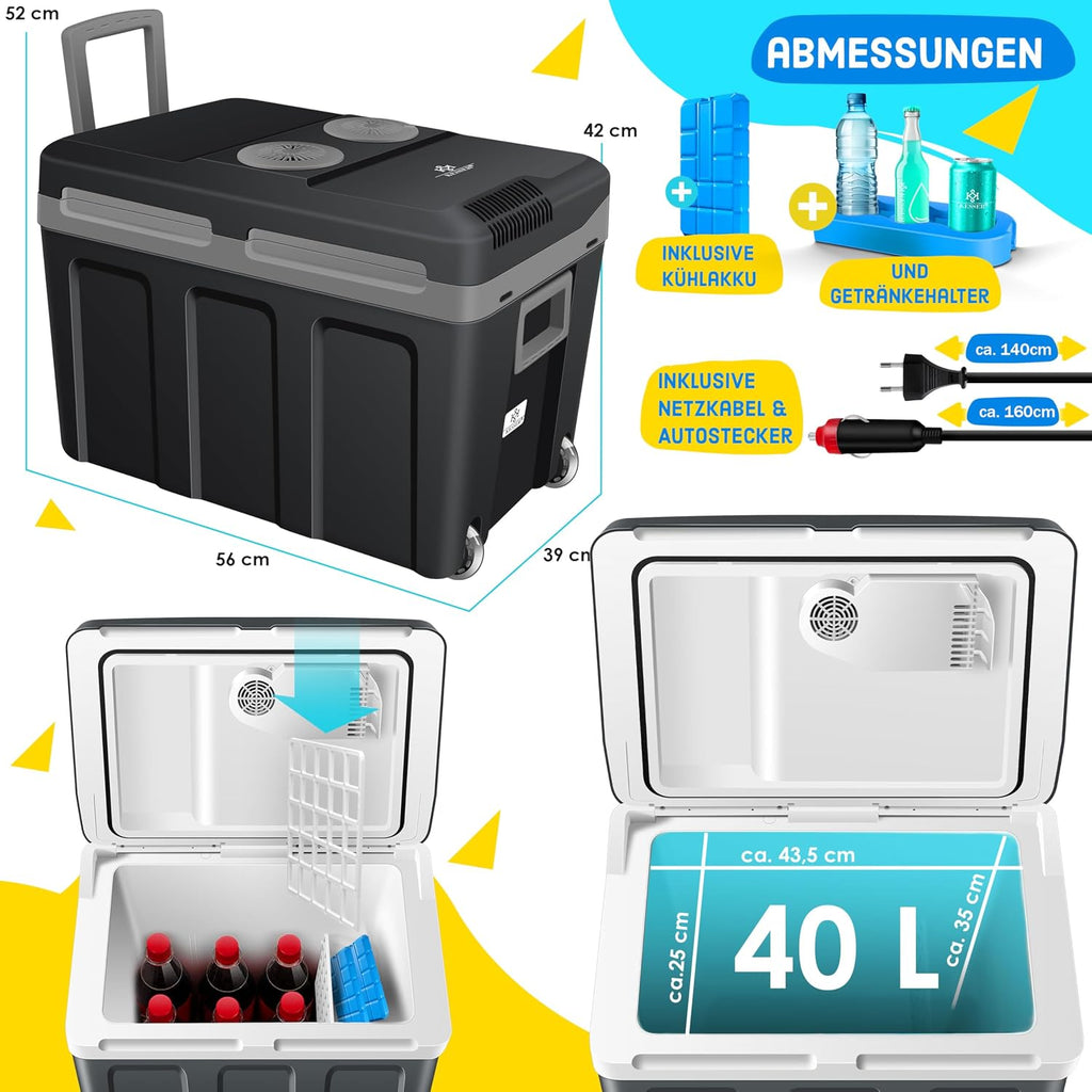 KESSER® Nevera eléctrica portátil 40L con ruedas | Calienta y enfría | Termoeléctrica | Mininevera | 12V y 230V | Para coche, camping y enchufe | Modo Eco | Incluye acumuladores de frío
