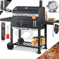 KESSER® Barbacoa Carrito BBQ Smoker XXL Parrilla de carbón con tapa, ruedas, asa de acero inoxidable, rejilla y termómetro, 8 brochetas con estuche y pincel de silicona, parrilla de pie, carrito de carbón