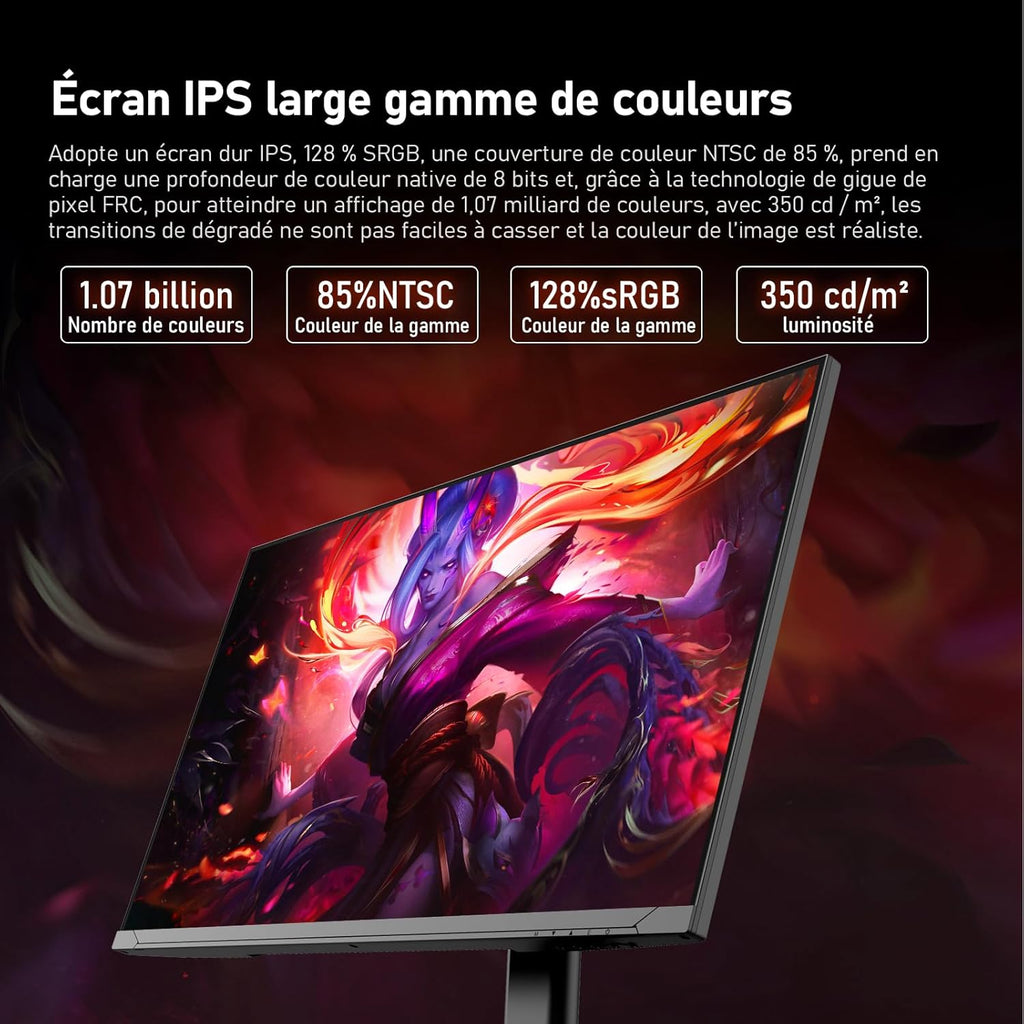 Gawfolk Monitor de PC 27 pulgadas IPS, monitor de juegos 4K UHD 144Hz, 1ms, FreeSync, 128% sRGB, ángulo de visión amplio de 178°, HDMI 2.1, DisplayPort, ajustable en altura y giratorio, VESA 75 * 75mm - Negro