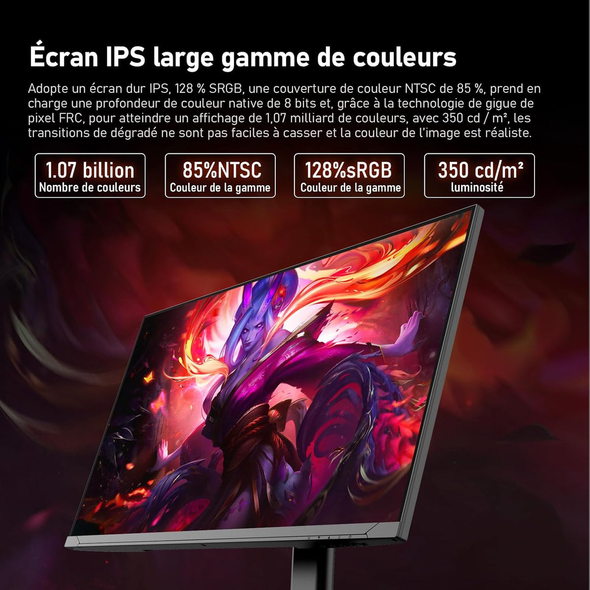 Gawfolk Monitor de PC 27 pulgadas IPS, monitor de juegos 4K UHD 144Hz, 1ms, FreeSync, 128% sRGB, ángulo de visión amplio de 178°, HDMI 2.1, DisplayPort, ajustable en altura y giratorio, VESA 75 * 75mm - Negro