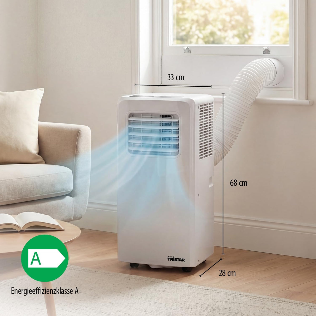 Aire acondicionado portátil Tristar - 9.000 BTU - 3 en 1 - Deshumidifica, enfría, ventila - Hasta 34 m² - Kit de ventana incluido - AC-5530