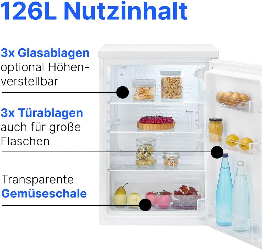 Refrigerador Bomann® sin congelador | Clase energética C | 85 cm | 5 años de garantía en el compresor | Refrigerador pequeño | 0-8 °C | silencioso 35 dB | 3 estantes | Refrigerador estándar 126 L | VS 7258 blanco