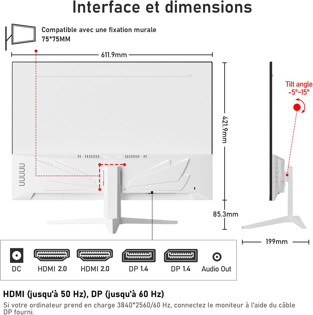 Monitor de PC Gawfolk UHD 4K de 28 pulgadas, monitor IPS Ultra HD (3840 × 2560 p), 3:2, 10 bits, 1.07 mil millones de colores, 128% sRGB, altavoces integrados, ángulo de visión amplio de 178°, DisplayPort, HDMI, blanco