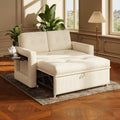 YOUDENOVA Sofá Cama 3 en 1, Sillón Cama multifuncional, Sofá reclinable con respaldo ajustable en 5 posiciones, Sofá cama para 2 personas con mesa y bolsillos laterales, Pana beige