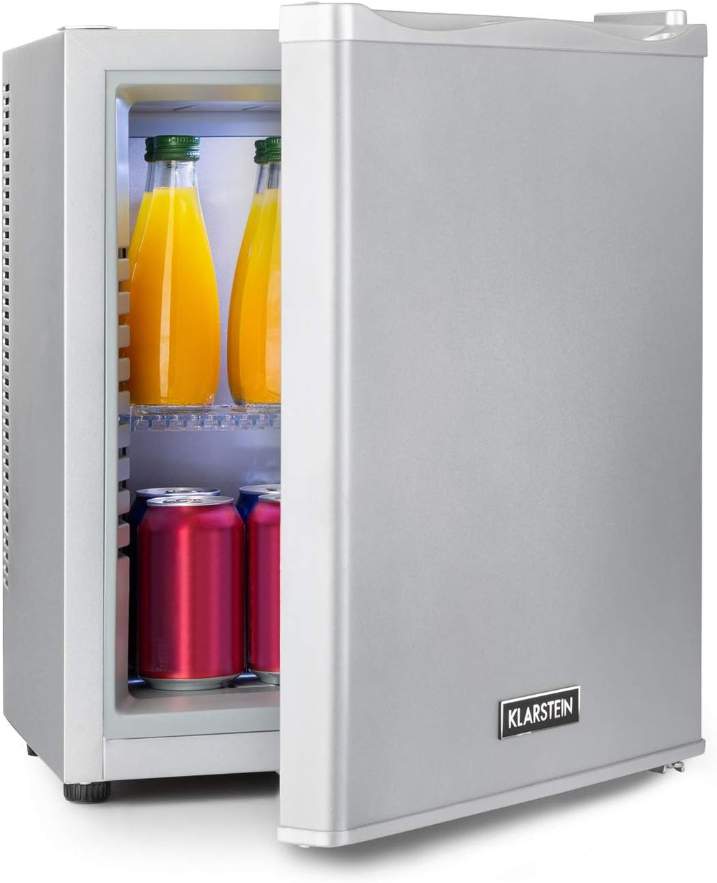 KLARSTEIN Petit refrigerador de habitación de 23L para aperitivos y bebidas, mininevera silenciosa, minibar, nevera de camping, refrigerador para cosméticos, refrigerador con estantes ajustables, 5-15°C