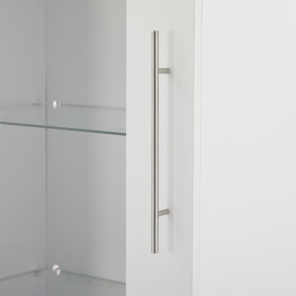 Vitrina de cristal Merax con iluminación LED, mueble vitrina blanco de alto brillo con puertas y 3 cajones, armario alto de 180 cm, estantería para libros, mueble de cocina, mueble multiusos para salón, dormitorio y oficina