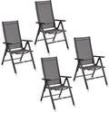 Set de 4 sillas de jardín de respaldo alto KHG, silla plegable de aluminio, respaldo ajustable en 8 posiciones con reposabrazos, gris antracita resistente a la intemperie e inoxidable, soporta 120 kg, silla de balcón, premontada, tejido sintético