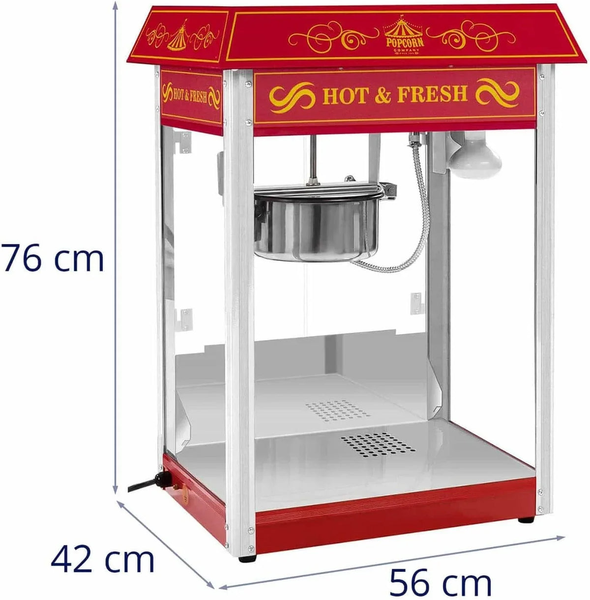 Máquina de palomitas 1500W 5 kg/h diseño retro roja acero inoxidable vidrio aluminio máquina comercial de palomitas