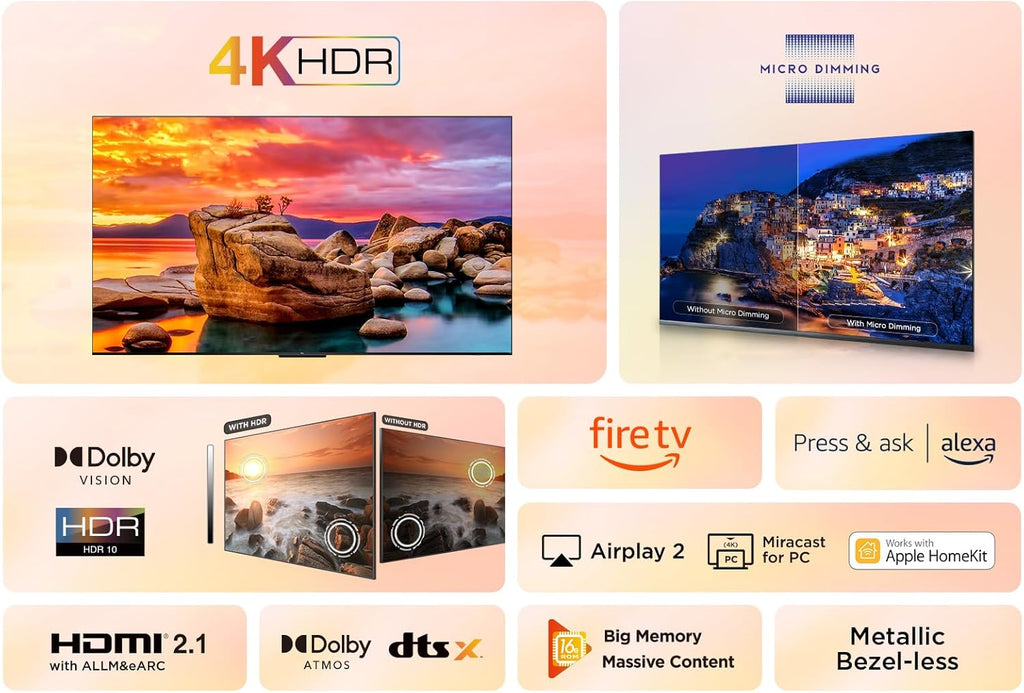 TCL 55PF650 55 pulgadas 4K Ultra HD, TV HDR, Smart LED Fire TV (Dolby Vision, Dolby Atmos, DTS, HDR 10, Airplay2, Miracast)