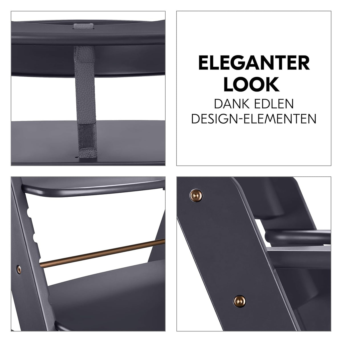 Hauck Trona Beta+ Newborn Set Eco Bouncer - Trona de madera evolutiva para bebés desde el nacimiento, incluye accesorio para recién nacidos, cojín de asiento y bandeja - Gris oscuro