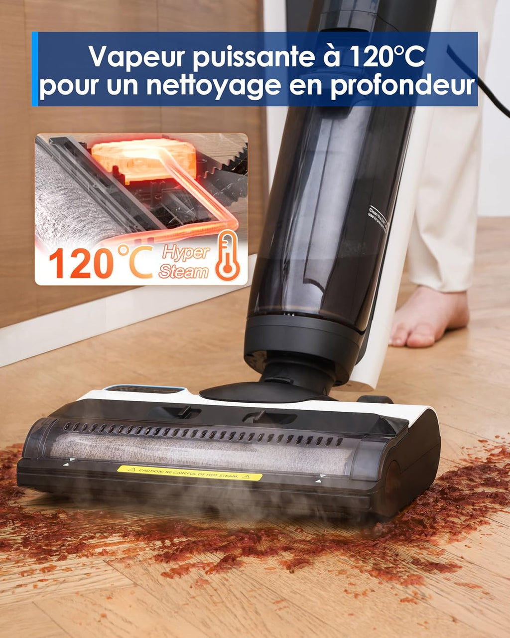 Tineco IFLOOR 5 Steam Aspiradora de Vapor Aspiradora en Seco y Húmedo Todo en Uno, Limpiadora de Vapor para Suelos, Perfecta para Suciedad Pegajosa, Vapor a Alta Temperatura a 120°C, Autolimpieza con Vapor