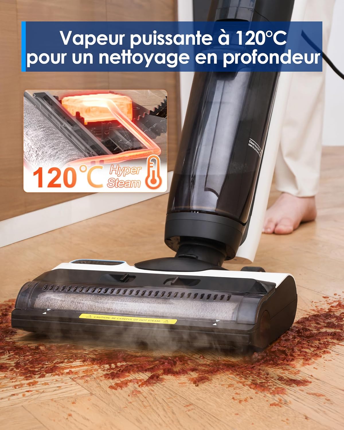 Tineco IFLOOR 5 Steam Aspiradora de Vapor Aspiradora en Seco y Húmedo Todo en Uno, Limpiadora de Vapor para Suelos, Perfecta para Suciedad Pegajosa, Vapor a Alta Temperatura a 120°C, Autolimpieza con Vapor