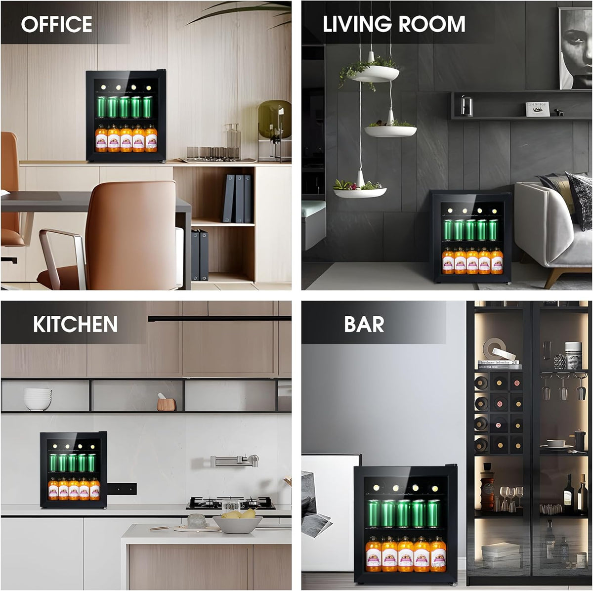 Mininevera silenciosa HCK de 48 L, pequeño refrigerador de 0-15 °C para dormitorio, puerta de cristal transparente, minibar para cocina, negro
