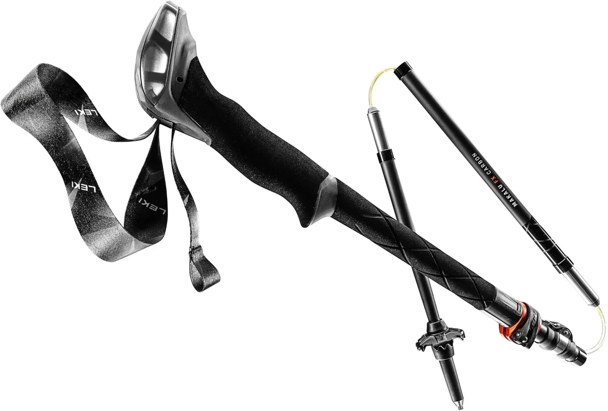 Bastones de trekking Makalu FX Carbon plegables ajustables de 4 piezas con cierre de pinza, eje de fibra de carbono, longitud hasta 130 cm