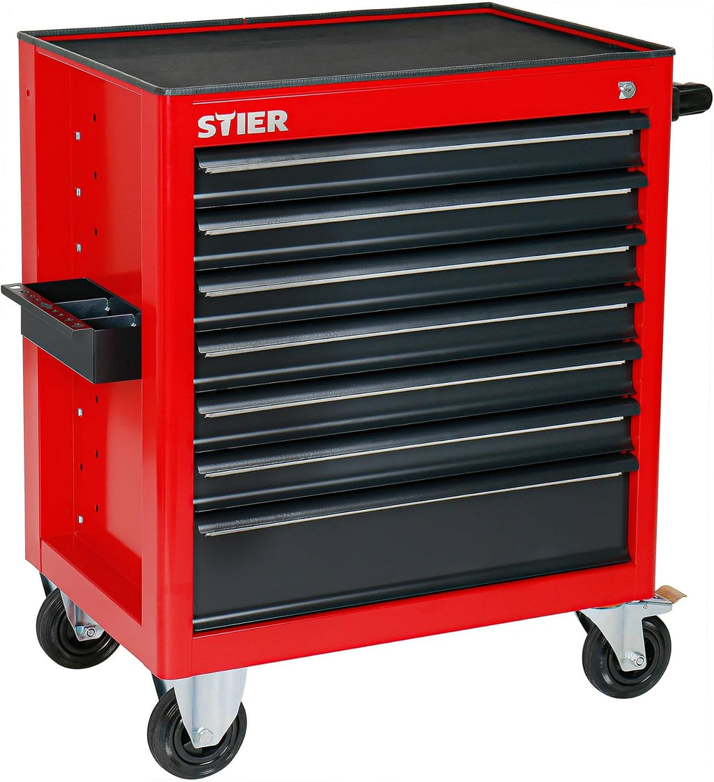 Carro de herramientas STIER, sin equipar - vacío, carro de taller, carro de montaje, con guías de cajón con rodamientos de bolas, 7 cajones, capacidad de carga por cajón 35 kg, carga máx. 300 kg, neumáticos de goma maciza
