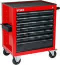 Carro de herramientas STIER, sin equipar - vacío, carro de taller, carro de montaje, con guías de cajón con rodamientos de bolas, 7 cajones, capacidad de carga por cajón 35 kg, carga máx. 300 kg, neumáticos de goma maciza