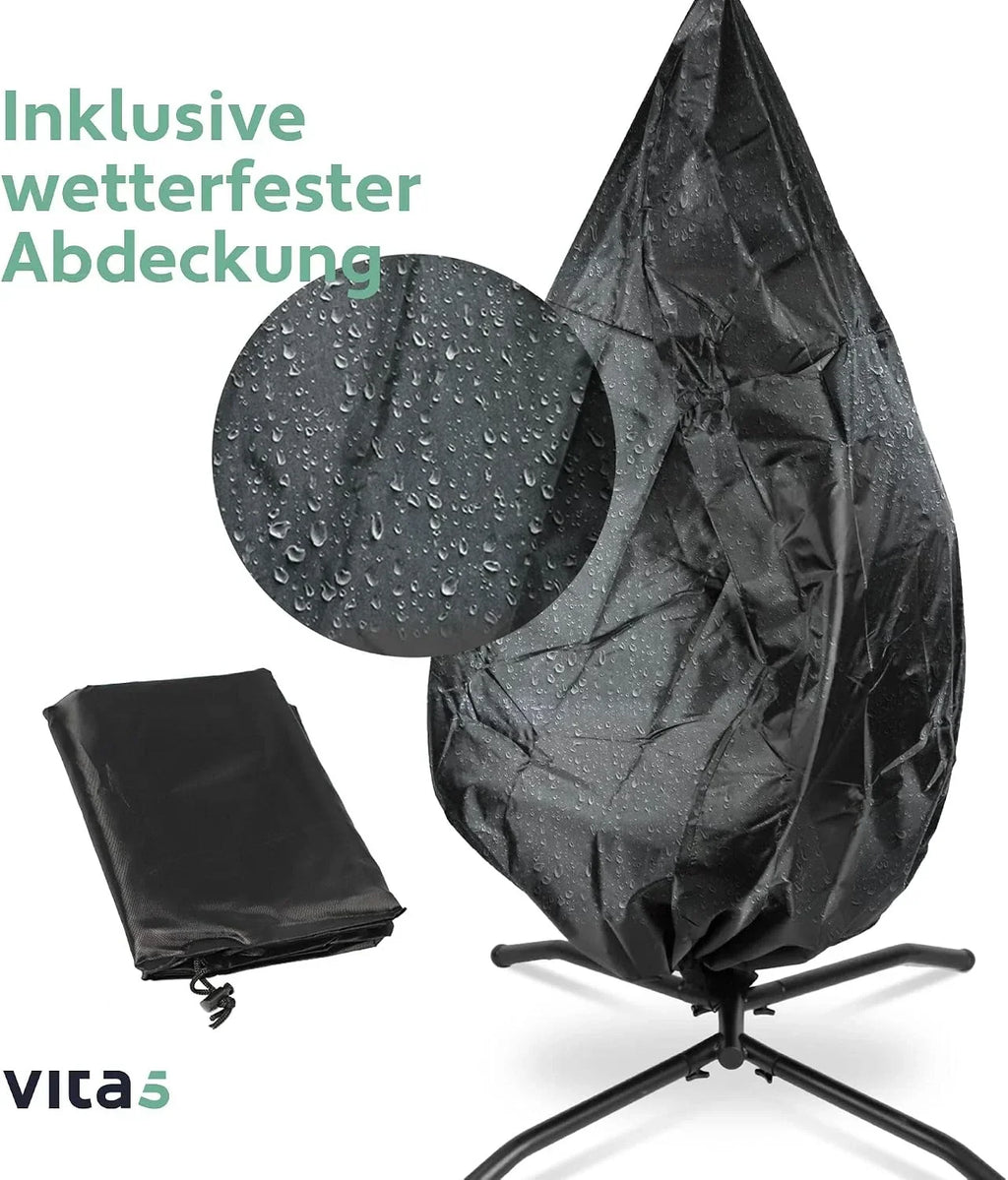 Sillón colgante con soporte, cesta tipo huevo, mecedora de ratán, diseño para interior y exterior, capacidad de carga de 150 kg, gris