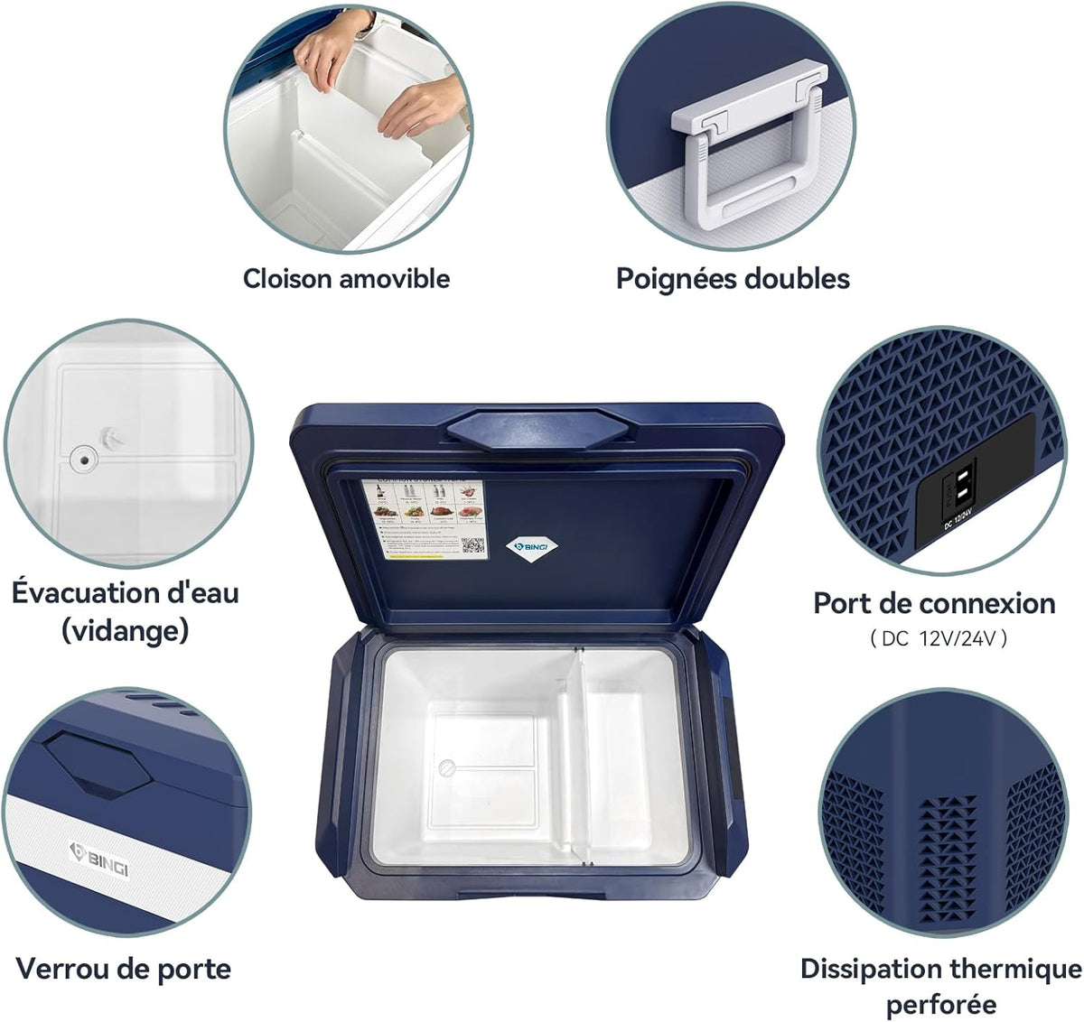 BINGI Nevera Eléctrica de Compresión para Coche de 38L con Enfriamiento Rápido - Refrigerador Portátil hasta -18°C, 12V/24V/220V, para Autocaravana, Furgoneta, Camión, Barco, Coche, Casa, Camping
