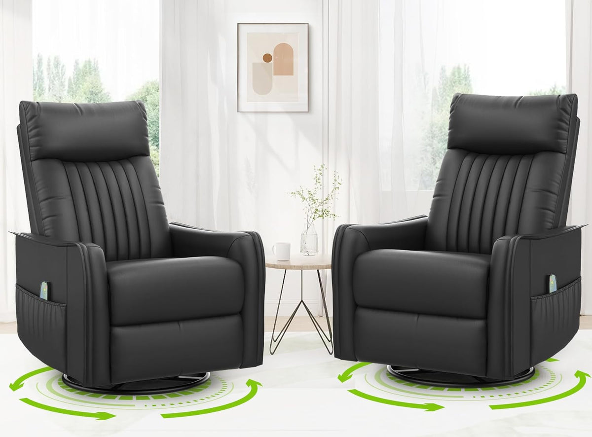 Sillón de masaje con función reclinable, sillón relax con calor y masaje, sillón de TV giratorio 360° para salón, mecedora con reposacabezas acolchado, 2 bolsillos laterales