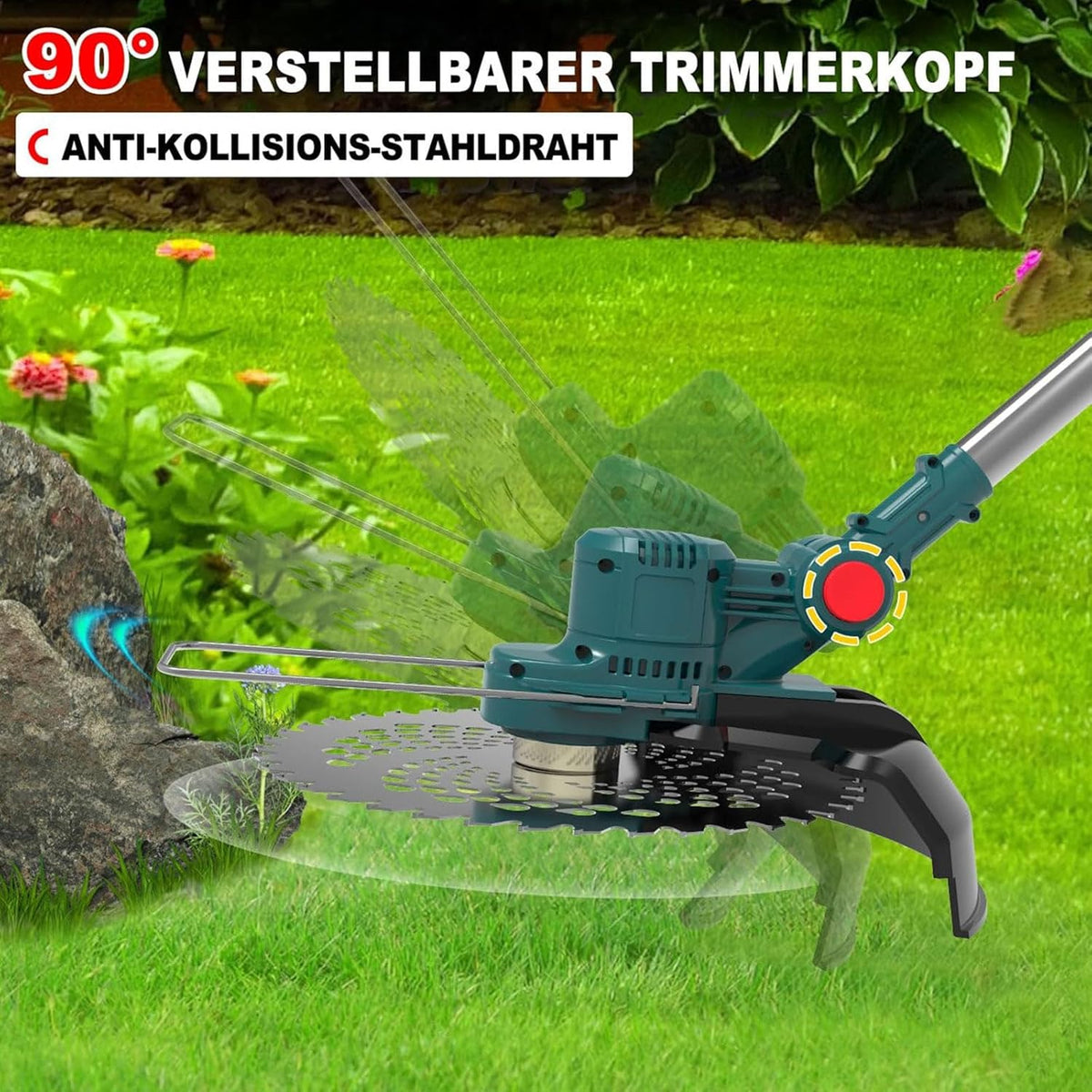 Cortacésped inalámbrico de 21V, cortacésped inalámbrico 4 en 1 compatible con baterías Makita, cortacésped con cepillo para malas hierbas, desbrozadora y motoguadaña incl. cabezal de hilo TAP-N'-GO, 2 baterías de 4.0Ah, motor sin escobillas de 750W
