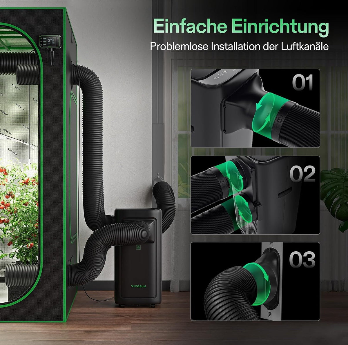 Aire acondicionado inteligente VIVOSUN, 7000 BTU, función 4 en 1 con sensor de temperatura y humedad, control remoto inteligente, ideal para tiendas de cultivo e interiores