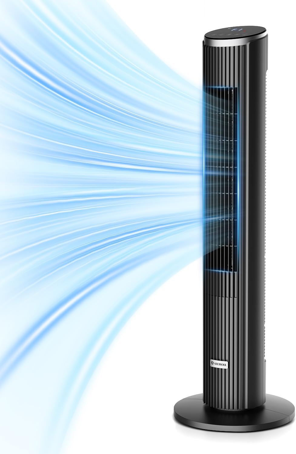 Ventilador de torre silencioso Ateroll para dormitorio, ventilador de pie con control remoto, oscilación de 90°, 4 velocidades, 3 modos, temporizador de 12 h, pantalla LED, ventilador eléctrico de refrigeración de 91 cm, negro