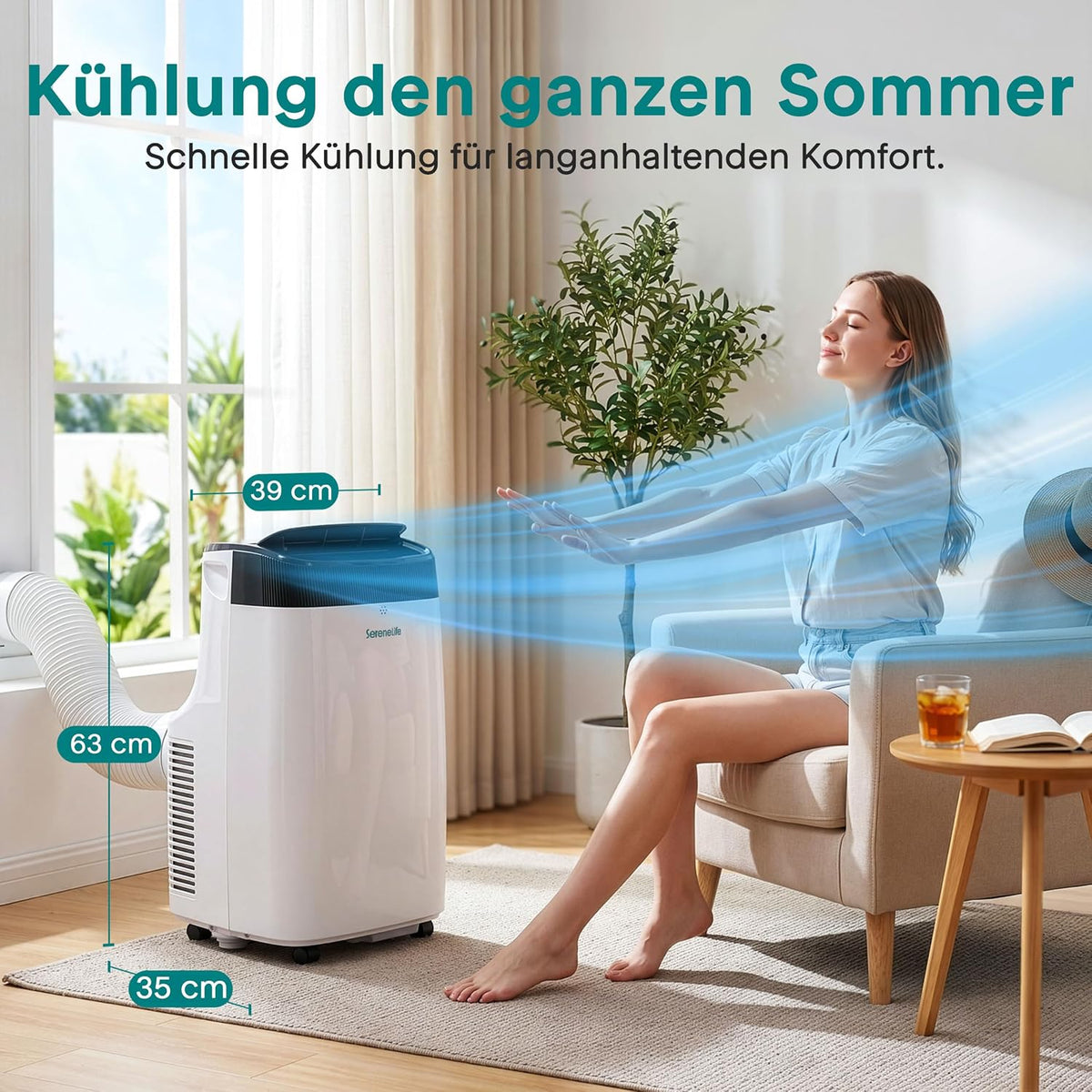 Aire acondicionado portátil SereneLife de 4 kW y 9000 BTU – Unidad de aire acondicionado silenciosa de 52 dB para dormitorios de hasta 20 m², enfriamiento agradable en días calurosos, con deshumidificador, ventilador y control remoto