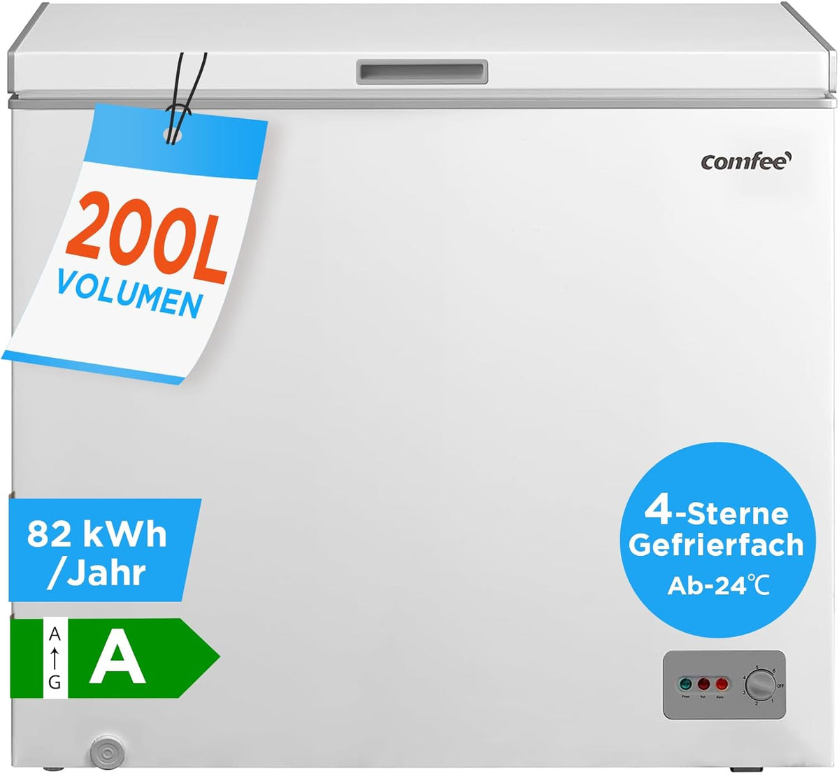 Congelador horizontal Comfee RCC201WH6(E) / 82 kWh/año / 85 cm de altura / 200 L / Compresor Inverter / 41 dB bajo nivel sonoro / Adecuado para diversos escenarios de uso / Termostato ajustable / Blanco