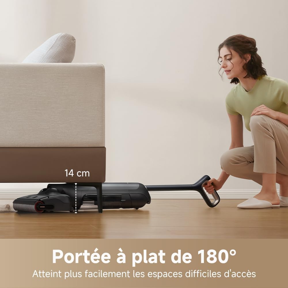 Aspirador en seco y húmedo Mova M10, alcance plano de 180°, flexible y giratorio 90°, peso de 0,9 kg en mano, autolimpieza de cepillo a 75 °C + secado con aire caliente en 5 min, antienredos, succión de 18 kPa