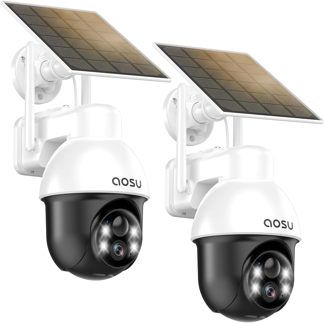 Cámara de vigilancia exterior aosu con panel solar, PTZ, seguimiento automático de personas, visión nocturna 2K, alarma sonora y luminosa, audio bidireccional, compatible con Alexa/Google
