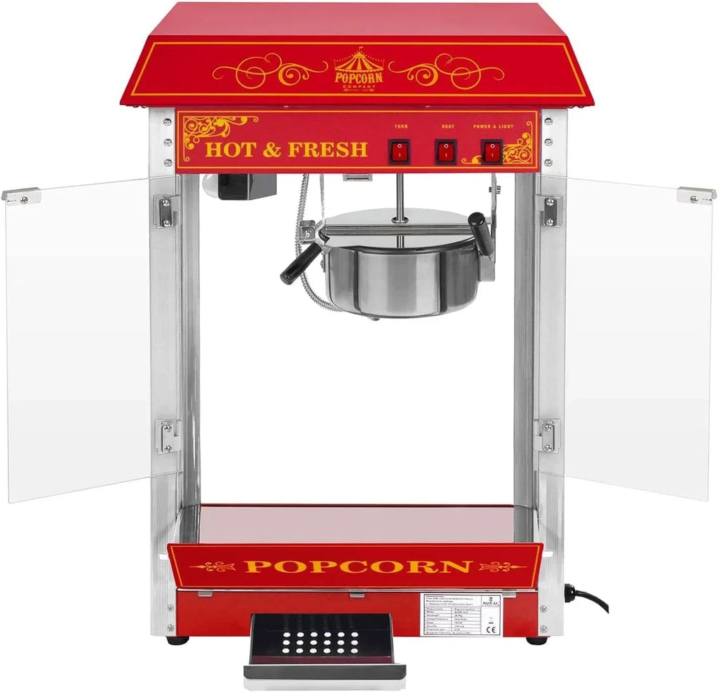 Máquina de palomitas 1500W 5 kg/h diseño retro roja acero inoxidable vidrio aluminio máquina comercial de palomitas