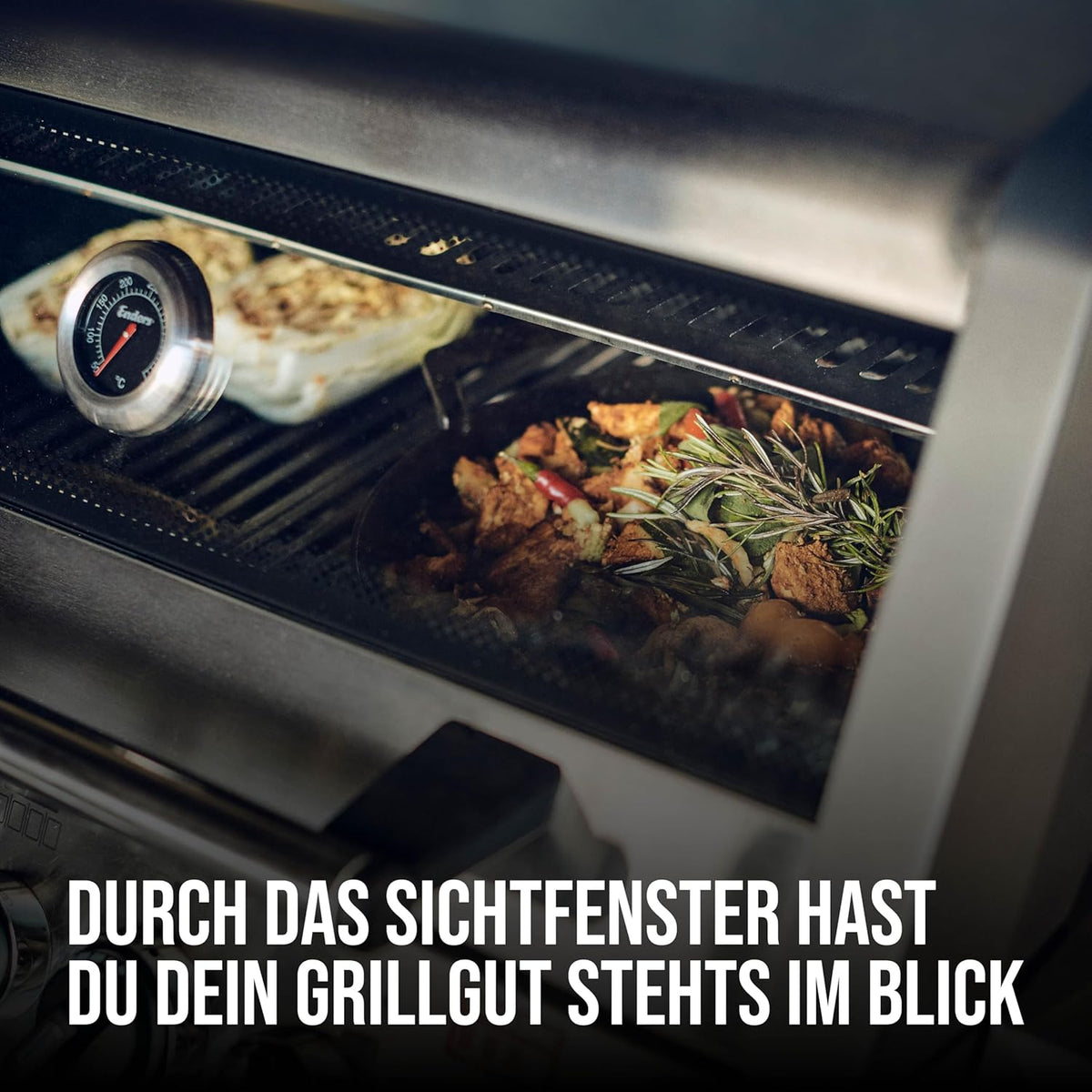Barbacoa de gas Enders® MONROE PRO 4 SIK TURBO, 4 quemadores de acero inoxidable, hornillo lateral, quemador trasero por infrarrojos, ventana de visualización, HEAT RANGE™, SWITCH GRID™, 800 °C TURBO ZONE™, SIMPLE CLEAN™, #8378
