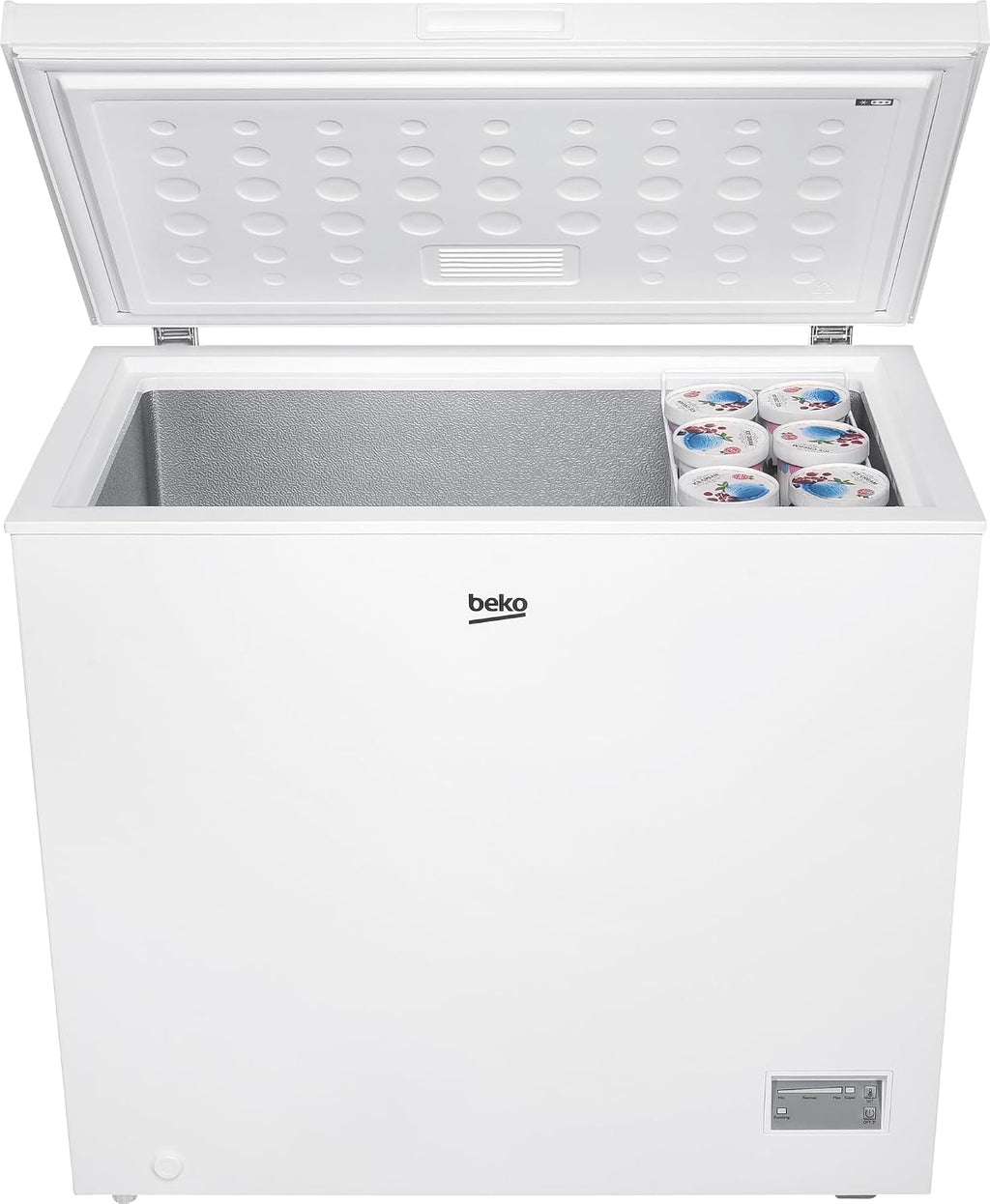 Congelador horizontal Beko CF200CWN, arcón congelador, 198 l de capacidad útil, 1 cesta para congelados, función de congelación rápida, ruedas de transporte, sistema de indicador LED, 40 dB(A), blanco