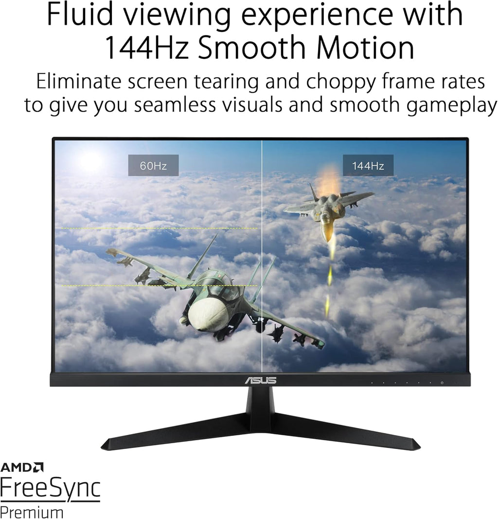 ASUS VY279HGE – Monitor gaming Eye Care 27" Full HD (1920 x 1080), IPS, 144Hz, SmoothMotion, 1ms (MPRT), FreeSync Premium, filtro de luz azul, antiparpadeo, tratamiento antibacteriano