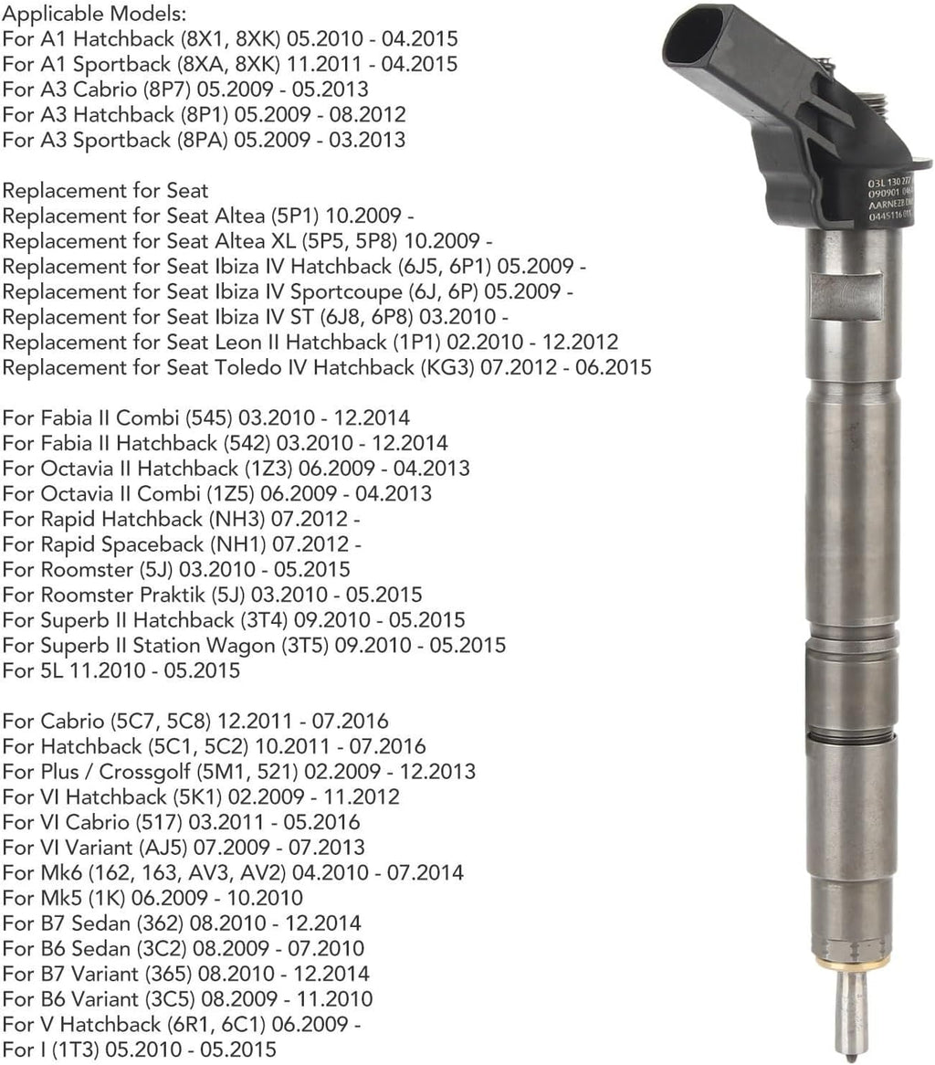 Inyector de Combustible 03L130277B Rendimiento Mejorado Boquilla de Inyector de Combustible Motor Inyector de Combustible Motor Boquilla de Inyección de Combustible Inyectores de Combustible