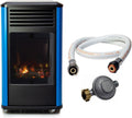 Sahara - Estufa de gas 3,4KW Azul y Negro con efecto estufa de leña Manhattan Calefactor auxiliar + Manguera de gas + Regulador de butano