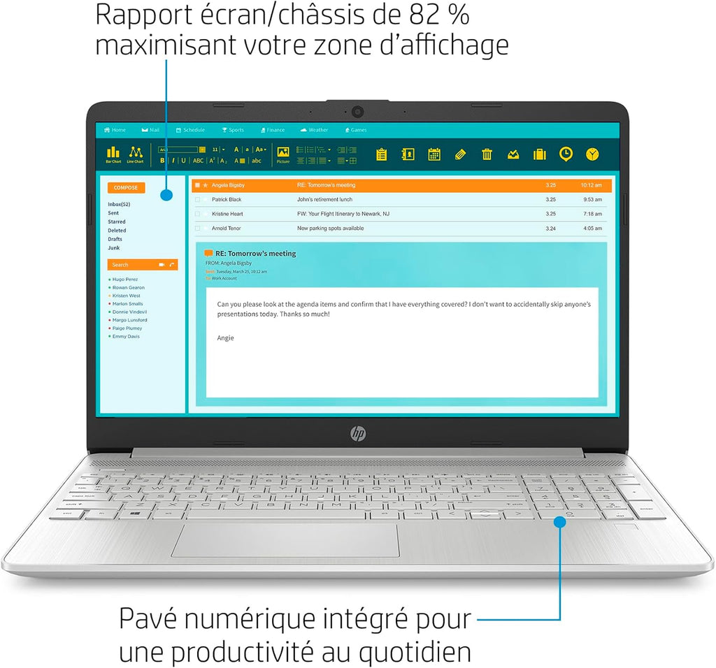 HP 15s-fq5004sf Ordenador portátil 15,6" FHD IPS, PC portátil (Intel Core i7-1255U, 16 GB de RAM, SSD 512 GB, Intel Iris XE, Windows 11), portátil plateado, teclado AZERTY