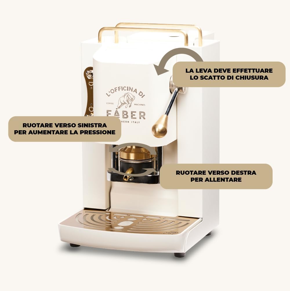 Cafetera Faber PRO Total Deluxe de latón, papel ESE de 44 mm, 1,3 litros, (blanco)