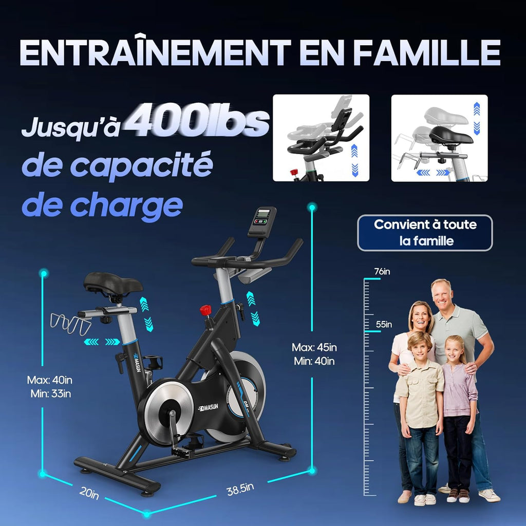 Bicicleta Estática, DMASUN Bicicleta Estática con Resistencia Magnética Reforzada, Volante de Inercia Pesado, Bicicleta Estática Ultra Silenciosa con Soporte para Mancuernas, Asiento Cómodo, Capacidad 180KG