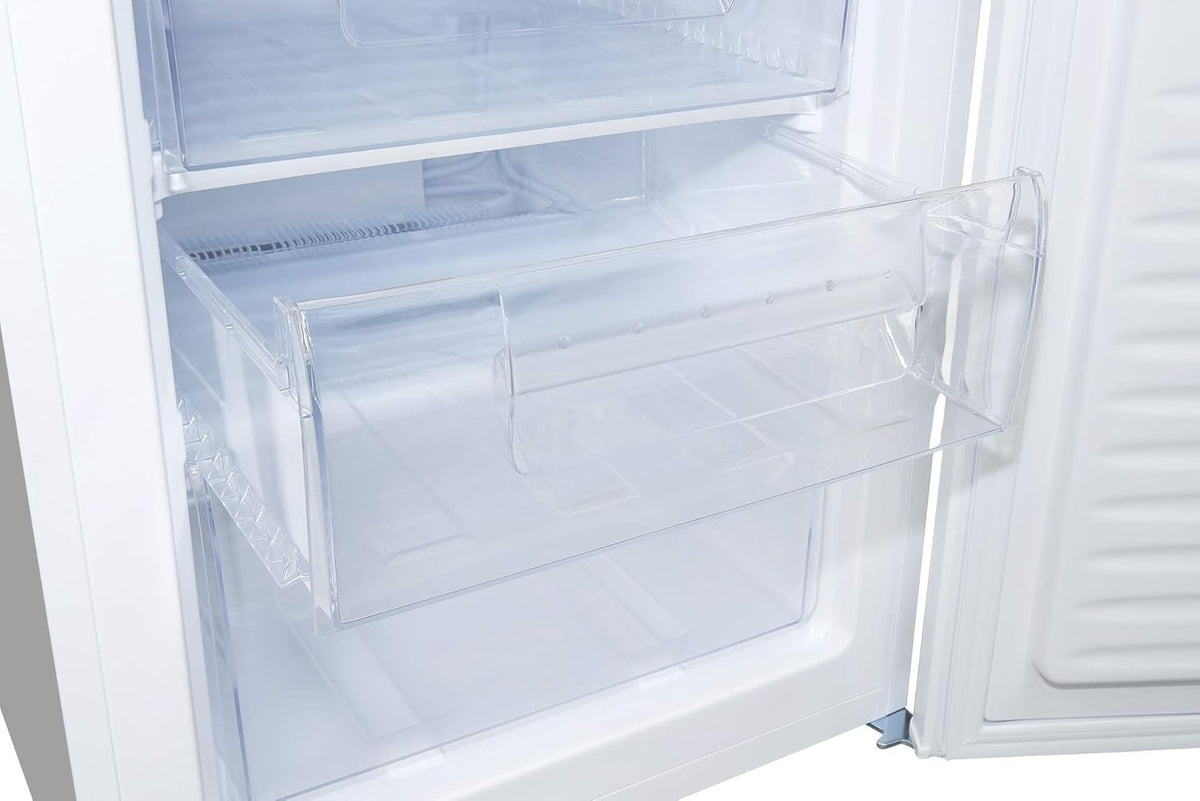 Exquisit® Congelador de sobremesa 91L, color blanco, clase E, congelador de 4 estrellas, 4 cajones transparentes, puerta reversible, control de temperatura, medidas (85,5 x 55,0 x 58,0 cm)
