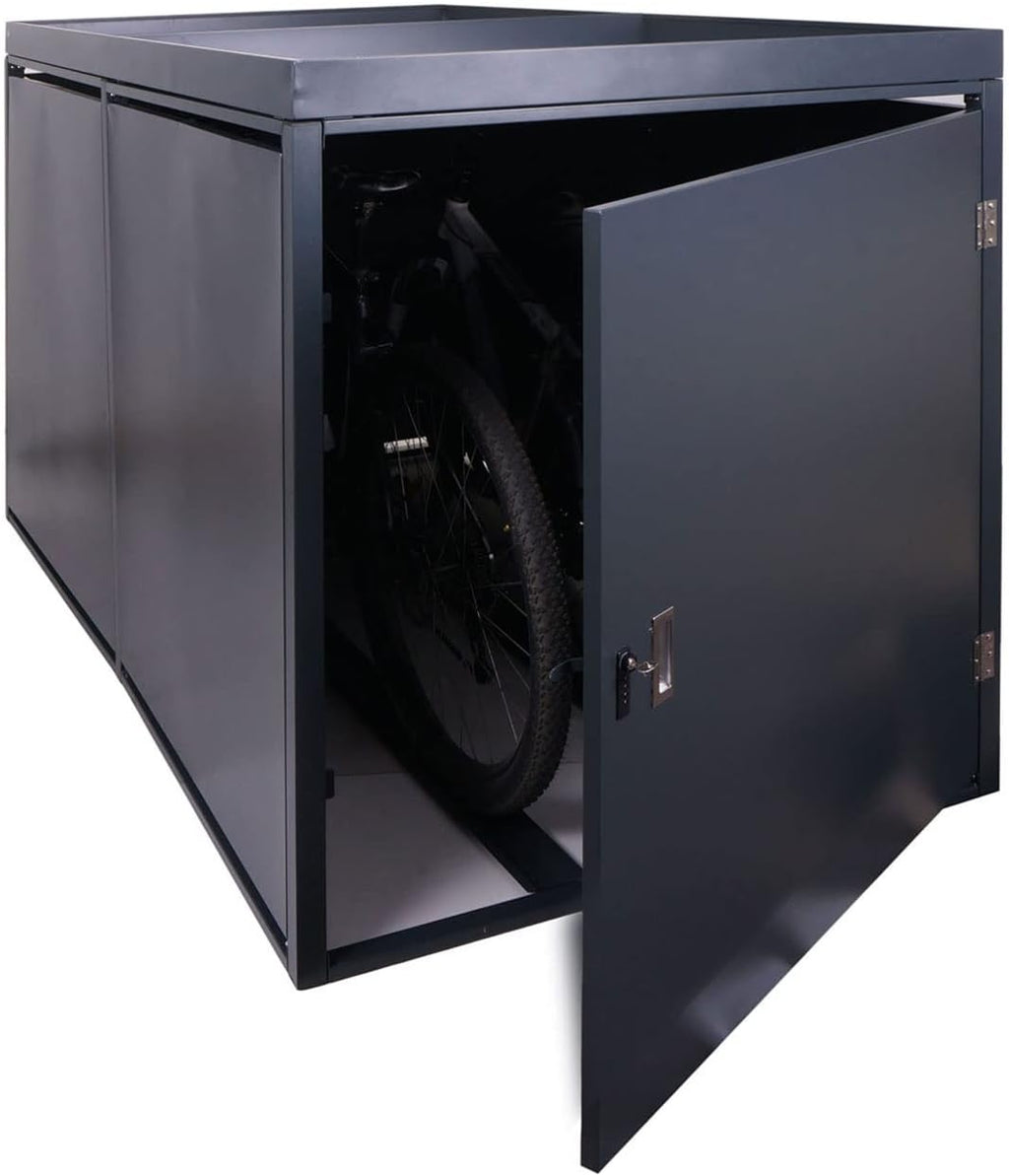 Garaje para bicicletas Mendler para 2 unidades con jardinera HWC-L56bAM, caja para bicicletas, acero galvanizado con cerradura 125x113x208cm - antracita